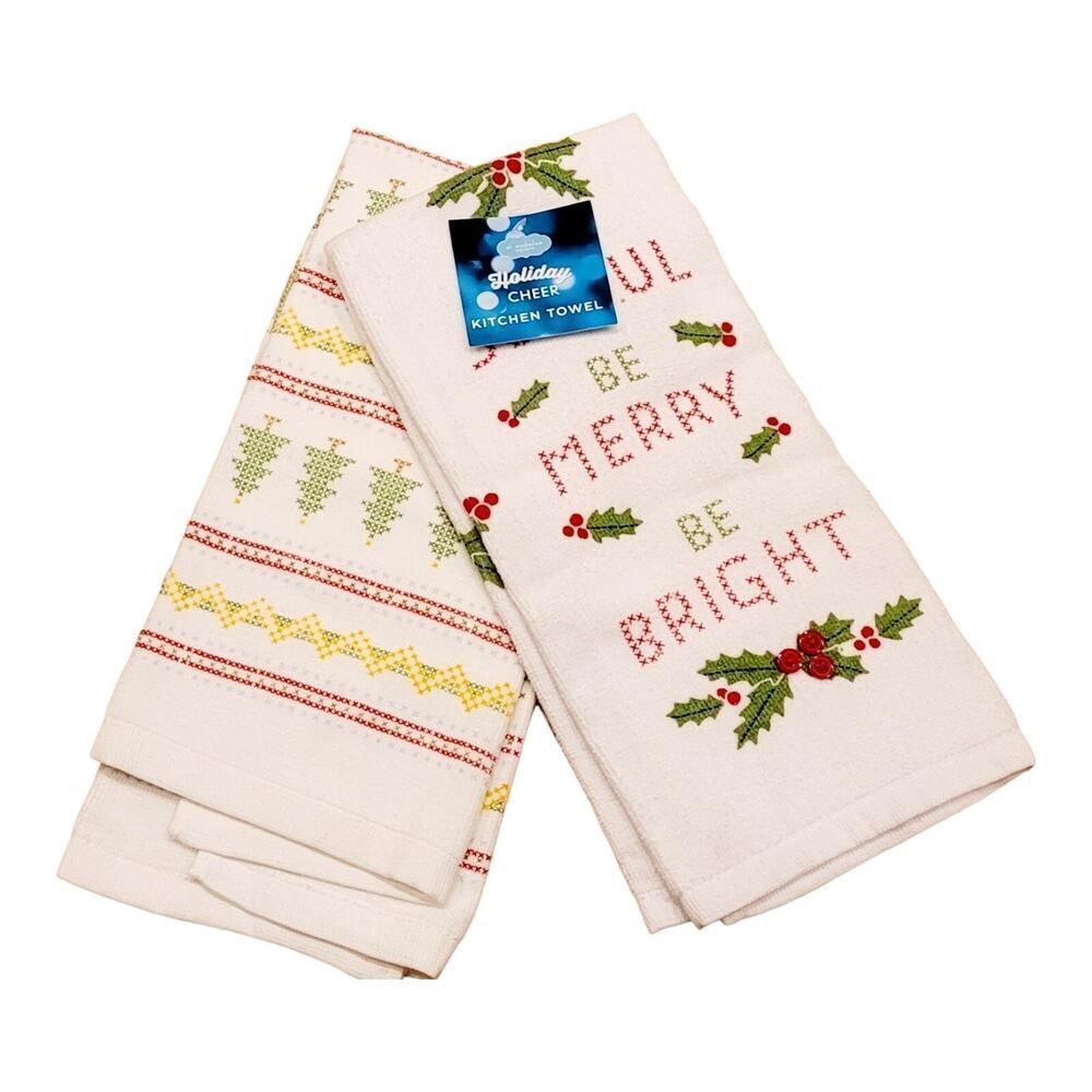 Vintage Set of 2 CHRISTMAS Kitchen Towel Holiday NWT